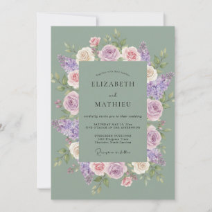 Invitation Couronne de mariage poussiéreuse de lilas et de me