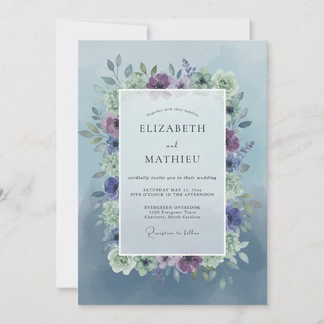 Invitation Couronne de mariage poussiéreuse lilas et pervench (Devant)