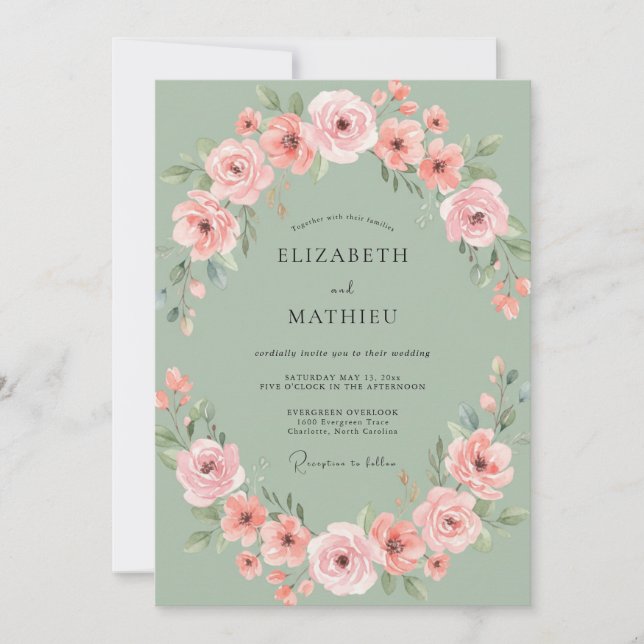 Invitation Couronne de Mariage Romantique aux Fleurs de Pêche (Devant)