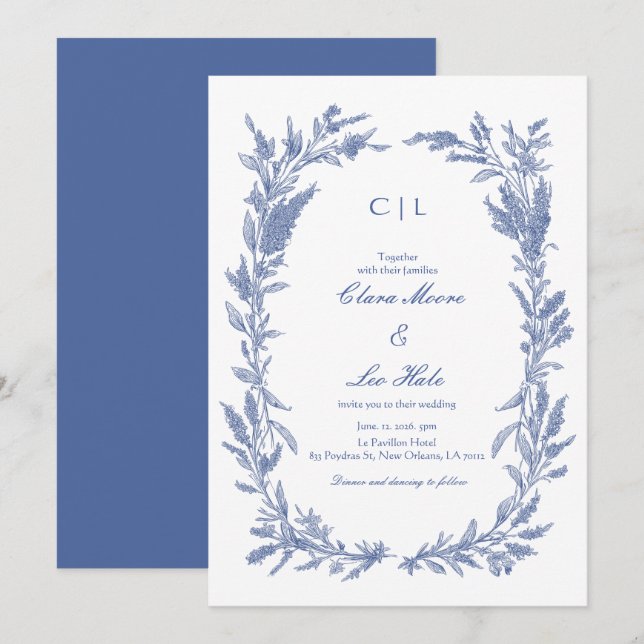Invitation Couronne de mariage romantique aux fleurs sauvages (Devant / Derrière)