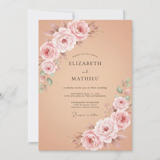 Invitation Couronne de mariage romantique rose poussiéreuse (Devant)
