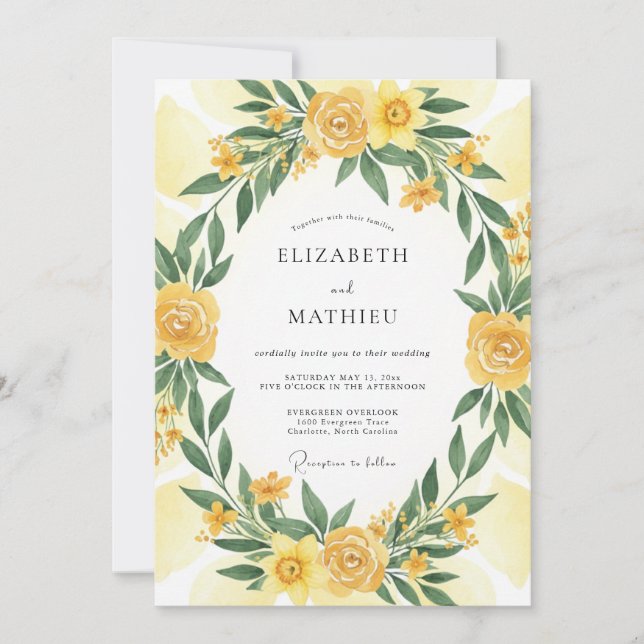 Invitation Couronne de mariage Rose Antique Jaune (Devant)