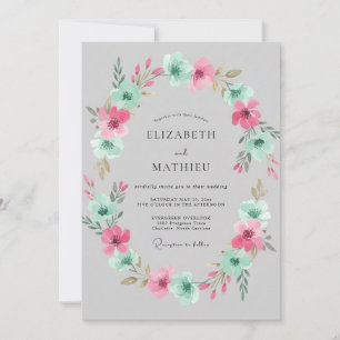 Invitation Couronne de mariage rose aqua