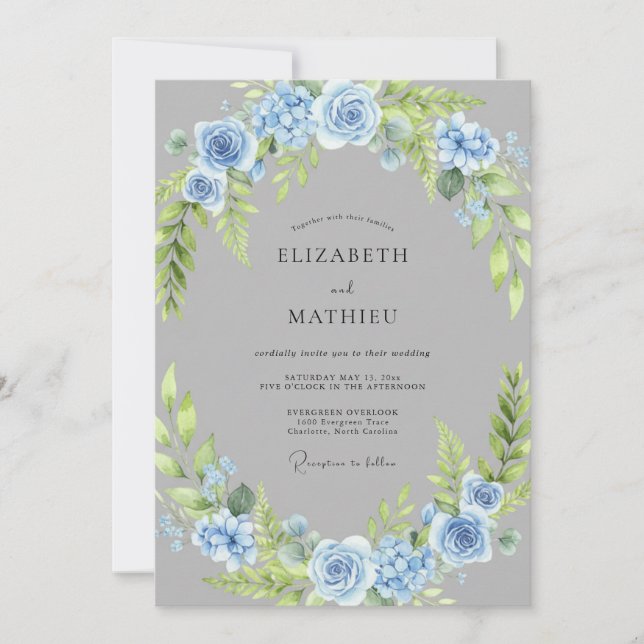 Invitation Couronne de mariage Rose Azur (Devant)