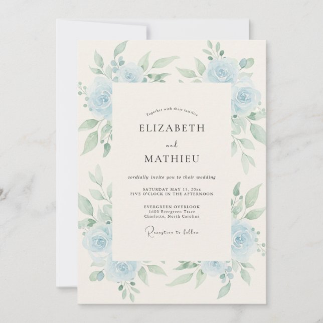 Invitation Couronne de Mariage Rose Bleu Ciel (Devant)