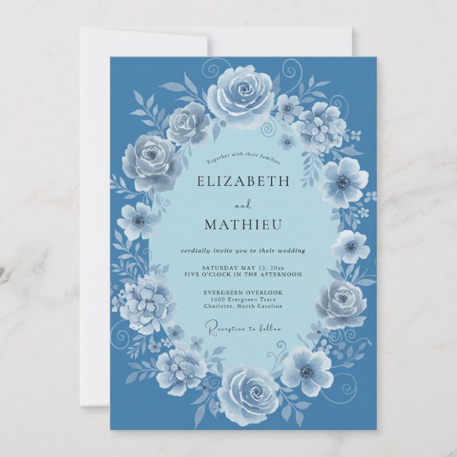 Invitation Couronne de mariage Rose Bleuet (Devant)