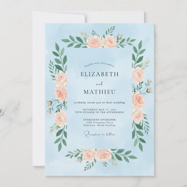 Invitation Couronne de mariage Rose Ciel (Devant)