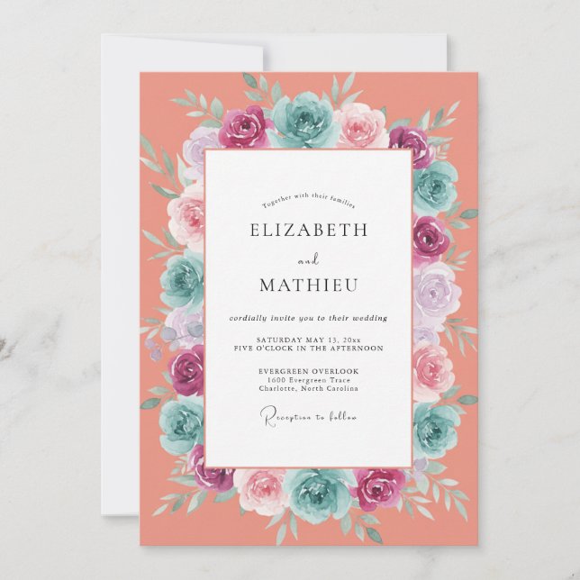 Invitation Couronne de mariage Rose Corail (Devant)