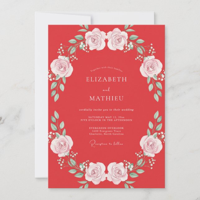 Invitation Couronne de mariage rose corail (Devant)