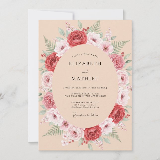 Invitation Couronne de mariage Rose cramoisie (Devant)