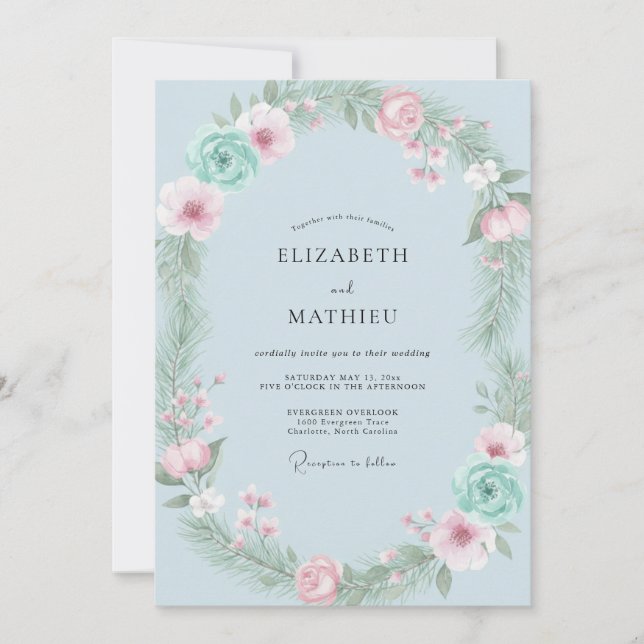 Invitation Couronne de mariage rose écume de mer (Devant)