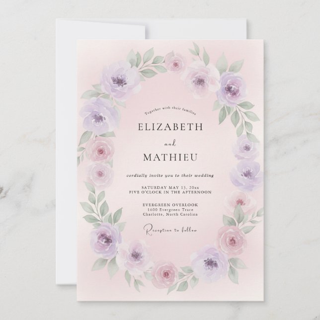 Invitation Couronne de mariage rose lavande (Devant)