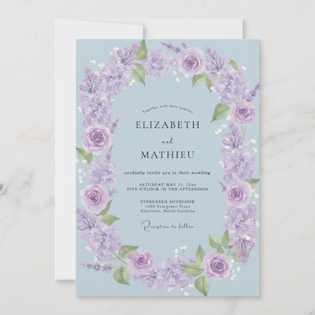 Invitation Couronne de mariage Rose Lilas (Devant)
