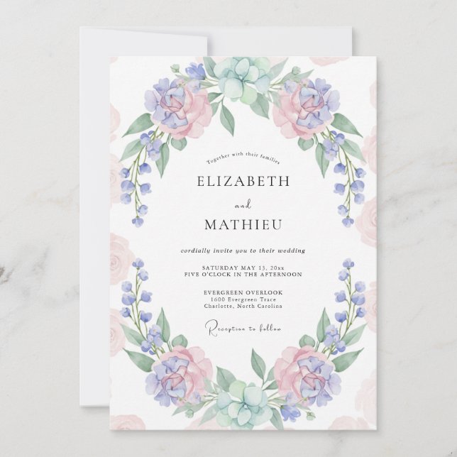 Invitation Couronne de mariage rose lilas (Devant)