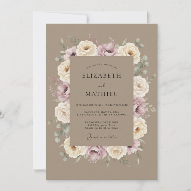 Invitation Couronne de mariage rose mauve crème (Devant)