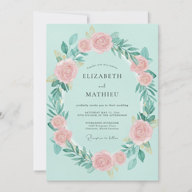 Invitation Couronne de mariage Rose Mousse de Mer (Devant)