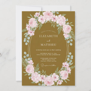 Invitation Couronne de mariage rose moutarde