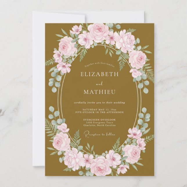 Invitation Couronne de mariage rose moutarde (Devant)
