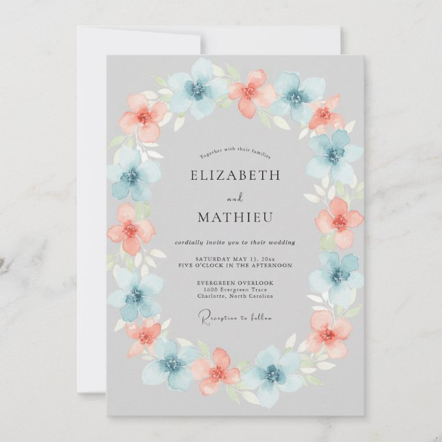 Invitation Couronne de mariage rose pêche barbeau (Devant)