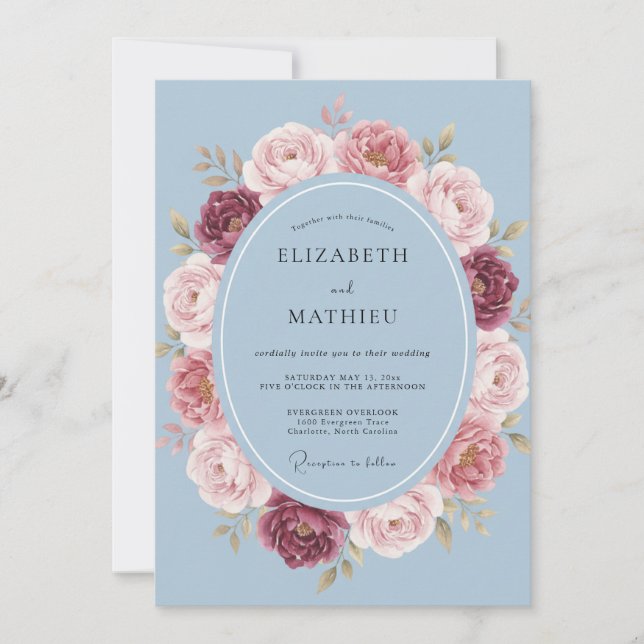 Invitation Couronne de mariage Rose Pervenche (Devant)
