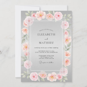 Invitation Couronne de mariage rose pétale d'ardoise