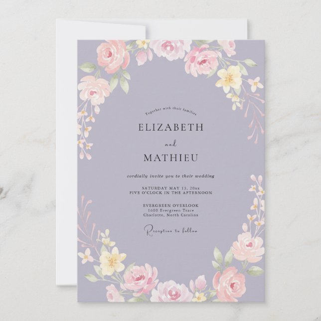 Invitation Couronne de mariage rose pétale de lilas (Devant)