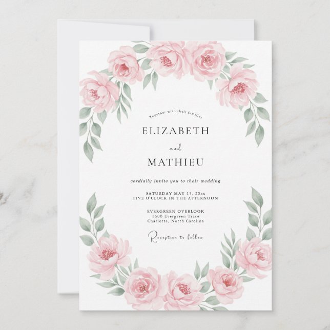 Invitation Couronne de mariage rose poudrée (Devant)