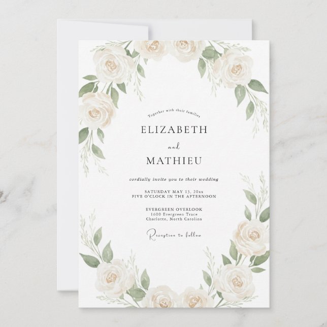 Invitation Couronne de mariage Rose Poussiéreuse d'Ivoire (Devant)