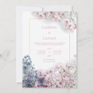 Invitation Couronne de mariage rose Sakura feuille de thé ver