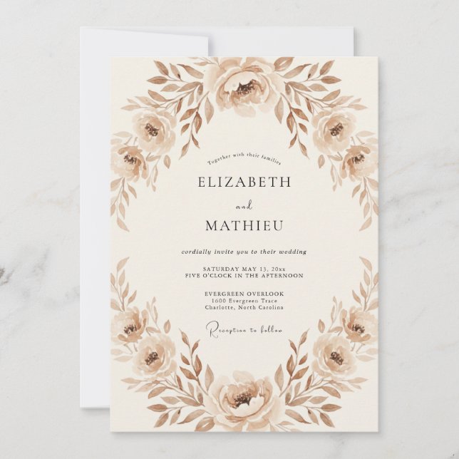 Invitation Couronne de mariage Rose Sépia (Devant)
