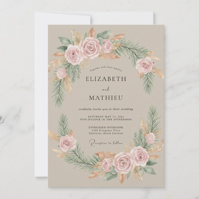 Invitation Couronne de mariage rose taupe (Devant)