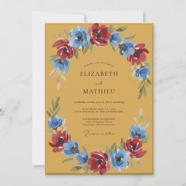 Invitation Couronne de mariage Rouge Cramoisi Doré (Devant)
