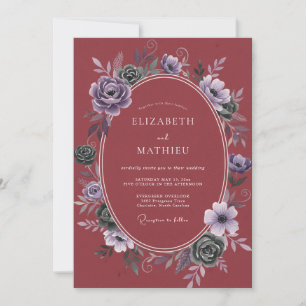 Invitation Couronne de mariage rouge poussiéreux vintage