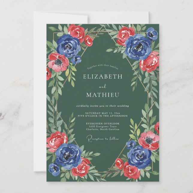 Invitation Couronne de mariage Rubis Émeraude (Devant)