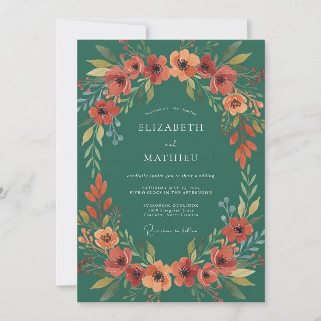 Invitation Couronne de mariage Rust Seafoam (Devant)