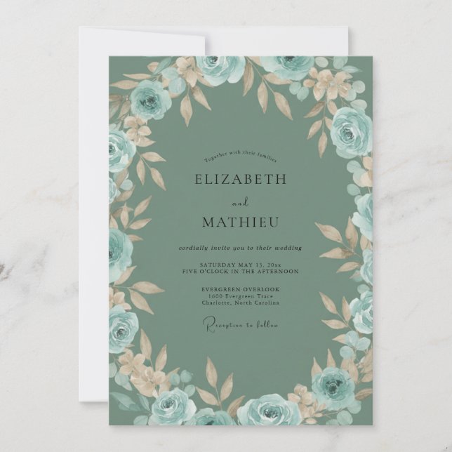 Invitation Couronne de mariage rustique aqua taupe (Devant)