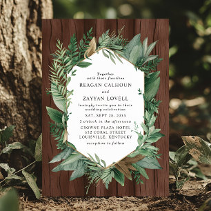 Invitation Couronne de mariage rustique avec verdure et bois 