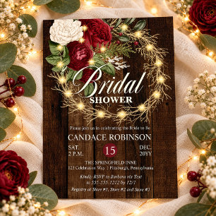 Invitation Couronne de mariage rustique boisée illuminée