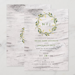 Invitation Couronne de mariage rustique en bois de bouleau bl