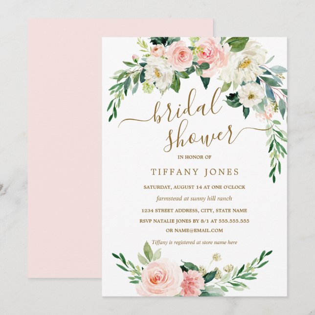 Invitation Couronne de mariage rustique florale rose gold (Devant / Derrière)