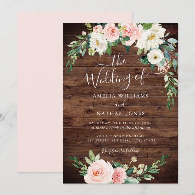 Invitation Couronne de mariage rustique florale rose gold (Devant / Derrière)
