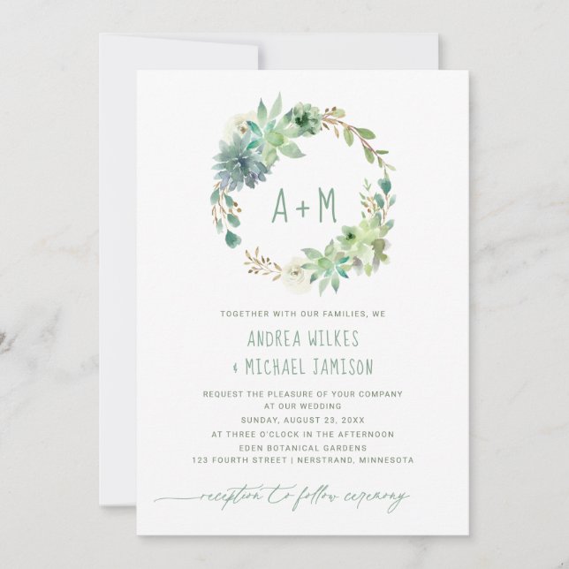 Invitation Couronne de mariage rustique succulentes cactus aq (Devant)