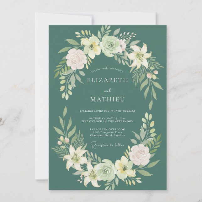 Invitation Couronne de mariage sarcelle profonde (Devant)