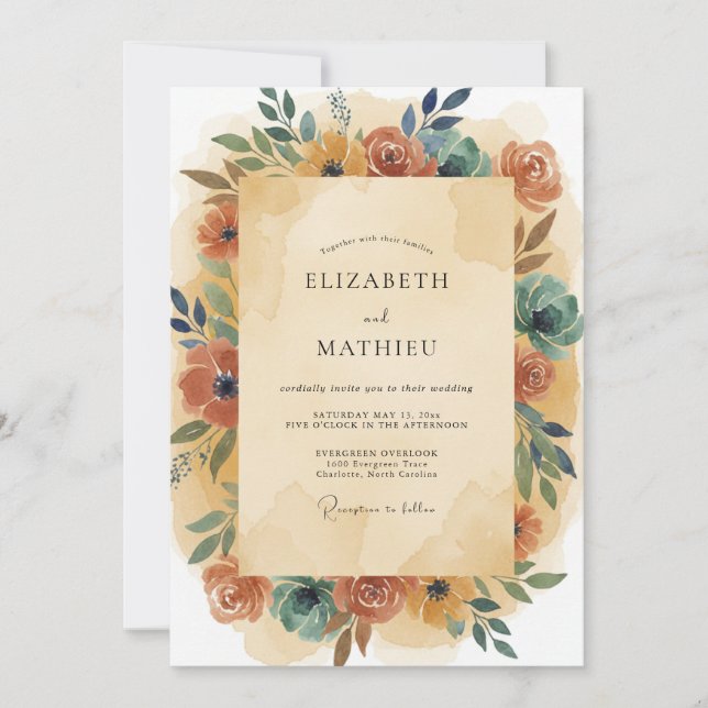 Invitation Couronne de mariage sarcelle rouille (Devant)