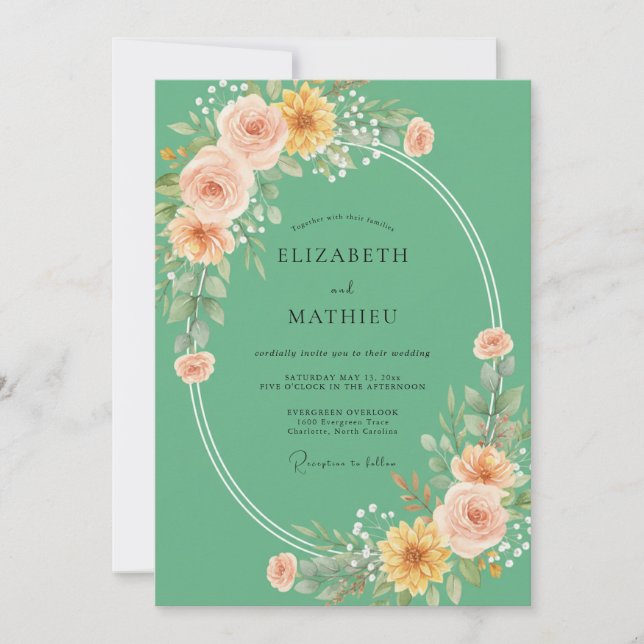 Invitation Couronne de mariage Seafoam Gold (Devant)