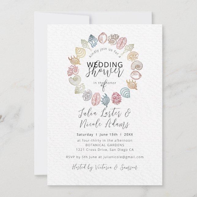 Invitation Couronne de mariage simple avec coquillages de pla (Devant)