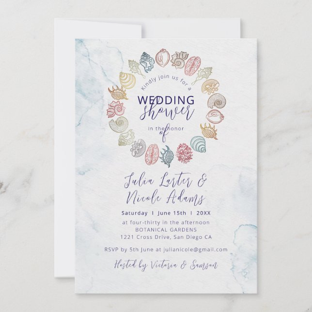 Invitation Couronne de mariage simple plage océan coquillage (Devant)