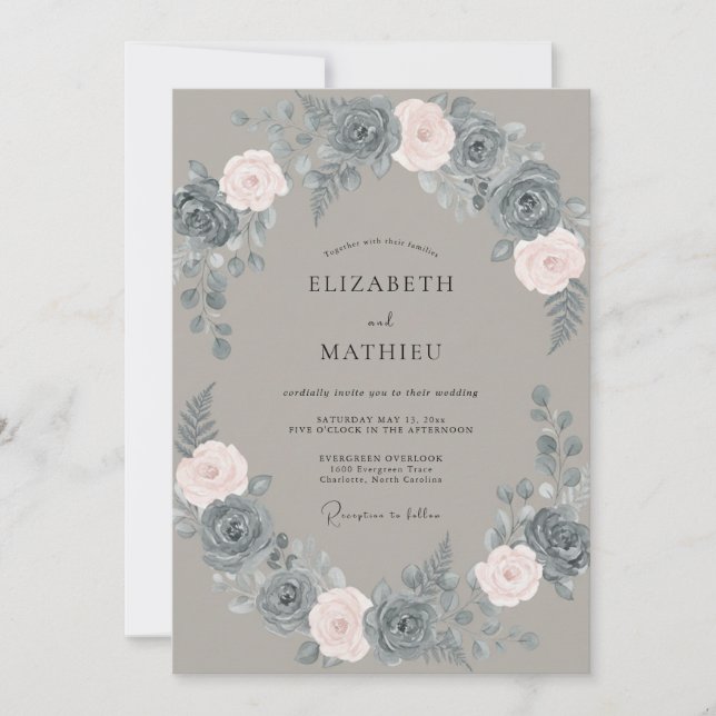 Invitation Couronne de mariage Slate Blush (Devant)