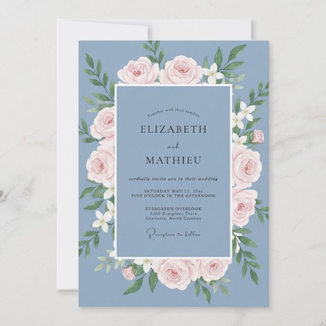 Invitation Couronne de mariage Slate Soft Blush (Devant)