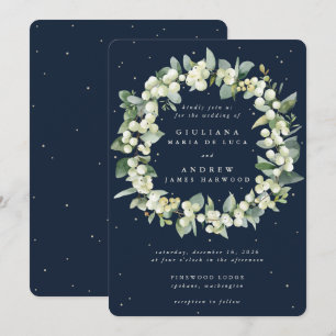 Invitation Couronne de mariage Snowberry+Eucalyptus Navy fonc